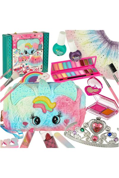 Ikonka unicorn princess children's makeup and beauty set, includes fluffy bag...