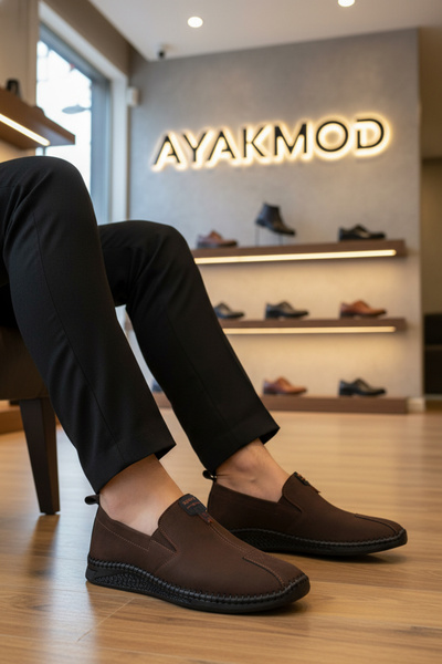 AYAKMOD Men's Coffee Genuine Leather Casual Shoes 308