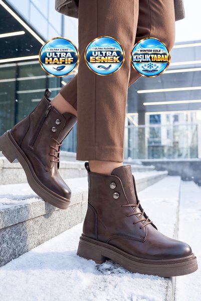 AYAKMOD Women's Zip-Up Boots 354246 Coffee-Brown