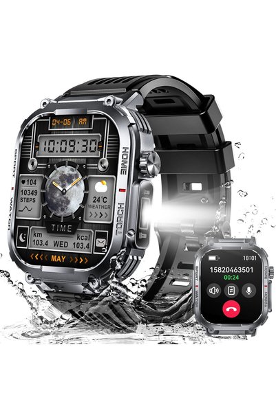 KASTWAVE Military Smart Watch for Men 3ATM Waterproof with Call/LED Flashligh...