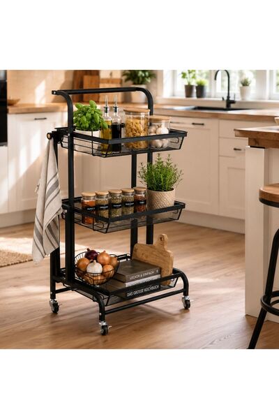 Relaxdays 3-Tier Adjustable Kitchen Cart Black