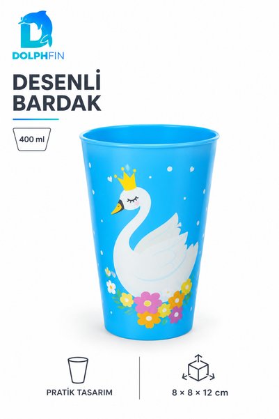 DolphFin Patterned Plastic Cup, 400 ml, Everyday Beverage Cup