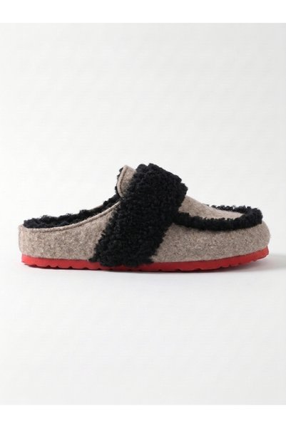 Bequemere Unisex Beige Natural Felt Winter House Slippers with Black Wool Plu...