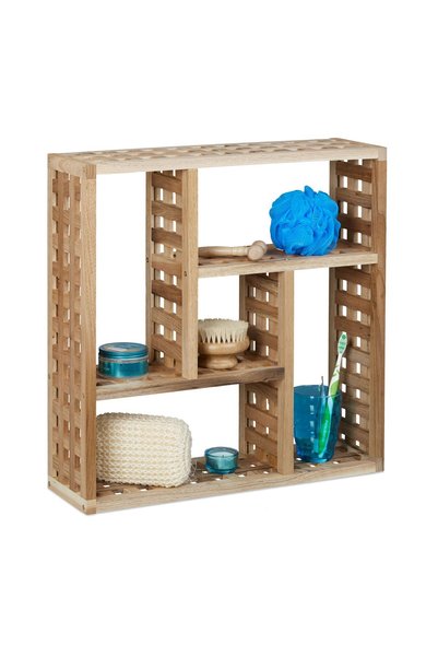 Relaxdays Wall shelf, 5 compartments, walnut wood, brown, 50 x 50 x 15 cm