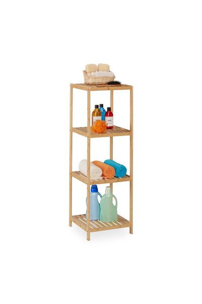 Relaxdays Bamboo storage shelf, 4 levels, multifunctional, for entrance, bath...