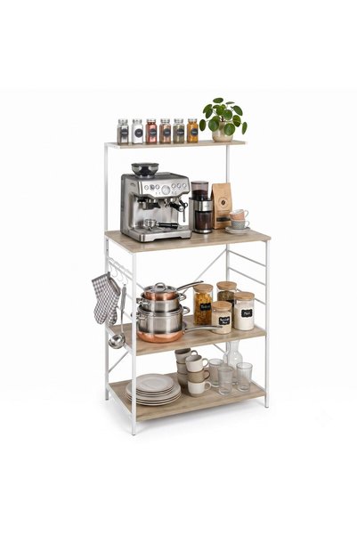 Relaxdays 10053914_1510 Kitchen Shelf, 4 MDF Shelves, Metal Frame, 4 Hooks, W...