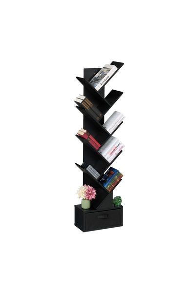 Relaxdays Bookshelf Relaxdays, 38 x 22 x 146 cm, 9 levels, 1 drawer, MDF, Black