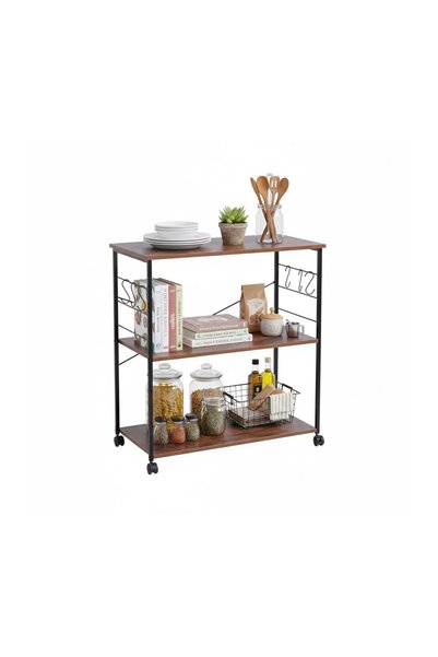 Relaxdays Kitchen Trolley, 3 Shelves, 87x40x80 cm, 30 kg Capacity, Brown/Black