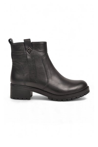 AYAKMOD Women's Black Genuine Leather Zip-Up Heeled Boots with Fleece-Lined I...