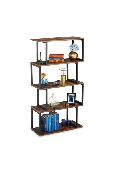 Relaxdays 5-Shelf Bookcase, Industrial Design, 136 x 73 x 30 cm, Brown