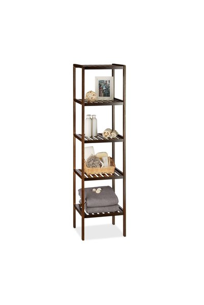 Relaxdays 5-tier bamboo bathroom shelf, dark brown, 139.5x34.5x33 cm