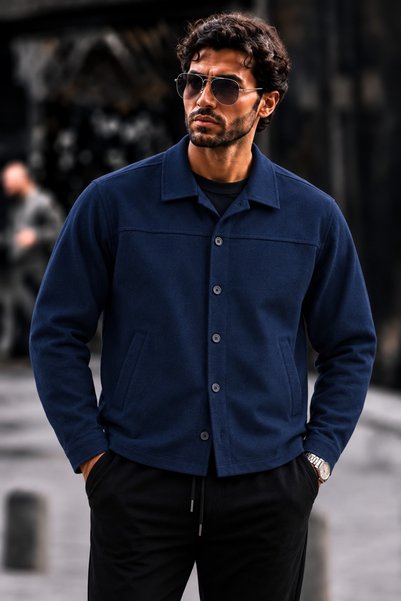 DAMGA JEANS Men’s Shirt Collar, Buttoned, Pocketed Casual Transitional Jacket