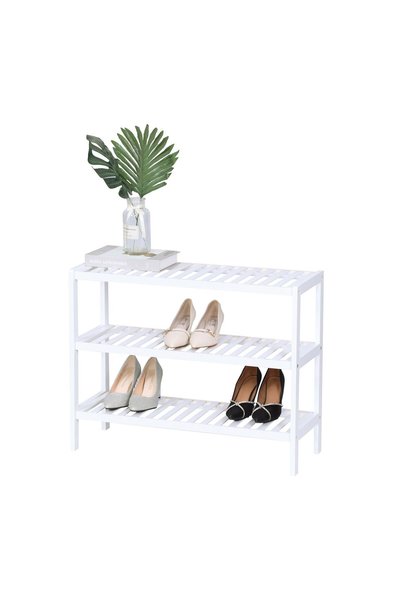 Relaxdays White Bamboo Shoe Rack, White, 0