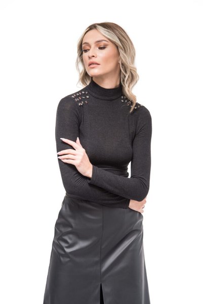 CASA DE MODA VIGO Bluză casual, gri, modelatoare, accesoriată cu pietre pe um...