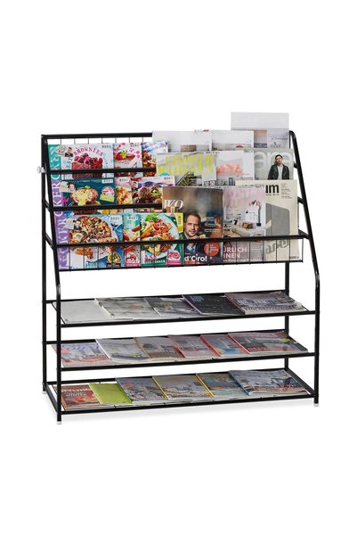 Relaxdays XL metal magazine rack, black, 96x37x97 cm