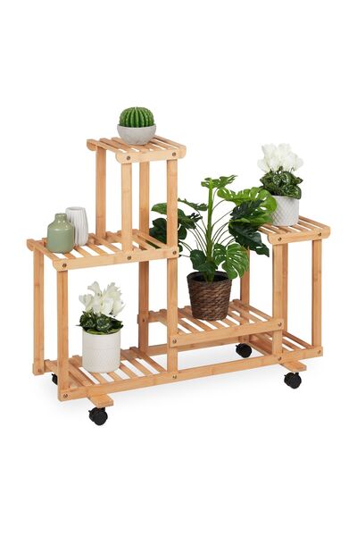 Relaxdays Bamboo Plant Shelf, Light Brown, 79x36x95 cm