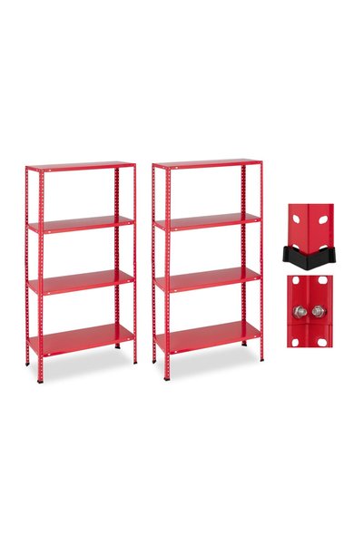 Relaxdays Heavy-duty shelving units set of 2, red, 147.5x75.5x30.5 cm, load c...