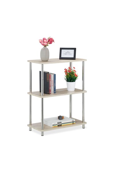 Relaxdays 3-Tier Shelf, Relaxdays, light brown/silver, 76x60x30 cm, 15 kg cap...