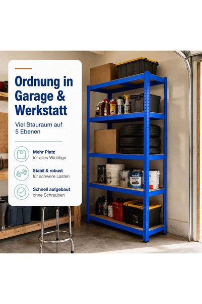 Relaxdays 10053996_8335 Storage Rack, 5 Steel Shelves with MDF Boards, 175 kg...