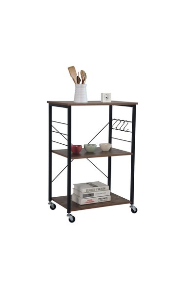 Relaxdays Side Trolley, 3 Shelves, Black/Brown, 89x60x40 cm