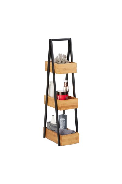 Relaxdays 3-tier bathroom shelf made of bamboo, light brown/black, 81x30x18 cm