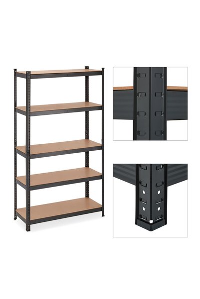 Relaxdays 5-tier heavy-duty storage rack, light brown/black, 180x41x100 cm