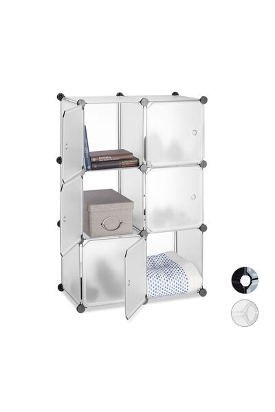 Relaxdays Modular Shelf System, 6 doors, plastic, black/silver/transparent, 9...
