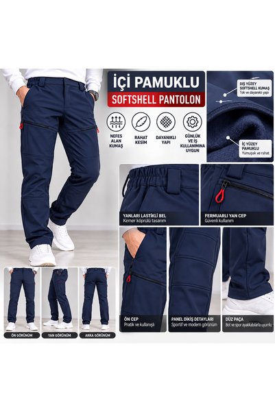 Baran Işık Men's Softshell Pants – Zippered Pockets, Elastic Waistband, Outdo...