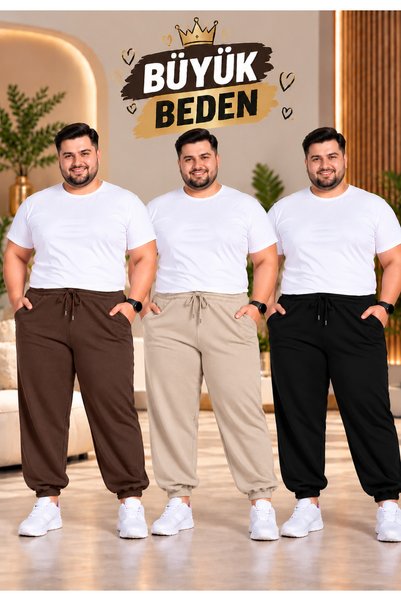luci sports VALUE 3-PACK MEN'S LARGE SIZE ELASTICATED HEM SWEATPANTS