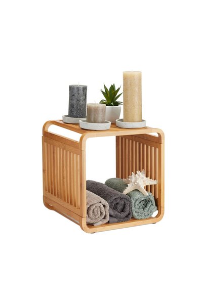 Relaxdays Bamboo Storage Shelf, Light Brown, 33x33x33 cm