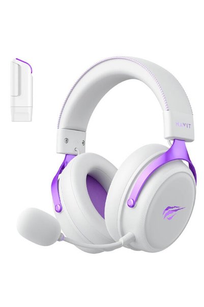 Havit Casti gaming wireless H2015YG, 2.4GHz, Bluetooth, latență 28ms, Alb + Mov