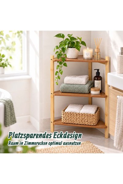 Relaxdays 10054306_8066 corner shelf made of bamboo with MDF shelves, triangu...