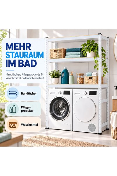 Relaxdays Over-the-washer shelving unit 10054000_9436, 200 kg capacity per sh...