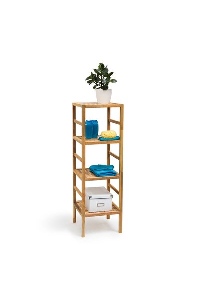 Relaxdays Storage Shelf, for Bathroom, 4 Compartments, Walnut Wood, 117 x 35....