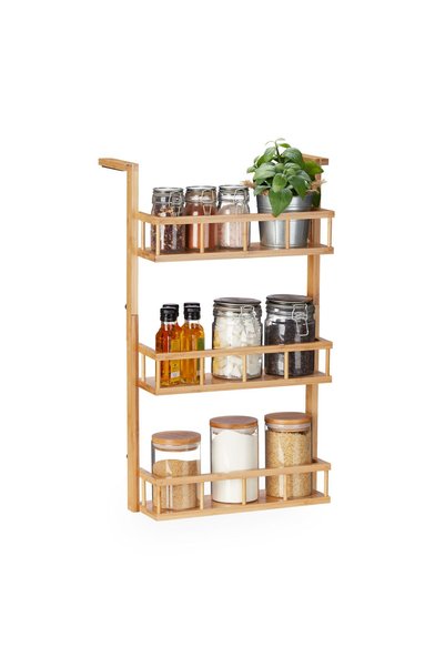Relaxdays Wall-mounted shelf, 3 compartments, made of bamboo, 68 x 43 x 24 cm