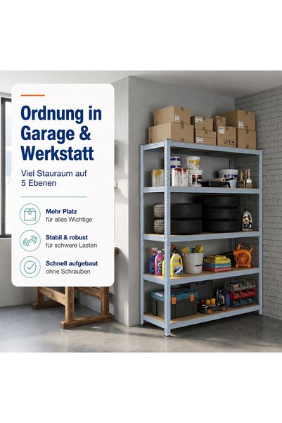 Relaxdays Storage Rack 5 Shelves, Steel with MDF Shelves, Capacity 175 kg/she...