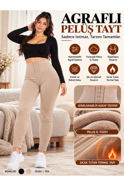 MODAGO Colanți din pluș cu elastic și agrafă efect modelator
