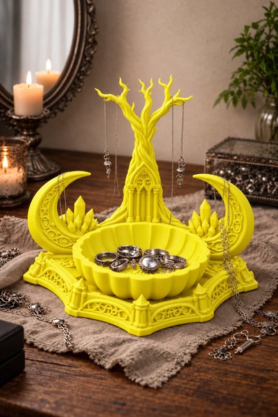 Belupa Gothic Tree and Crescent Moon-Shaped Jewelry Organizer: Ring Tray, Nec...