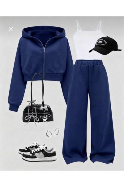VESTIR BIEN 3-Piece Winter Set: Unprinted Tank Top, Wide-Leg Pants, and Cropp...
