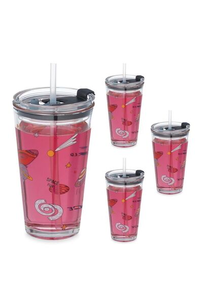 Relaxdays Set de 4 căni de sticlă cu design spațial