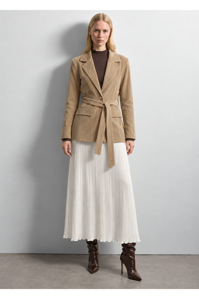 LADYA COLLECTION Brown Belted Corduroy Velvet Blazer Jacket