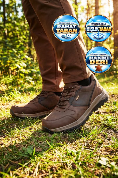AYAKMOD Ανδρικά παπούτσια outdoor από γνήσιο Δέρμα Premium 2526 Καφέ