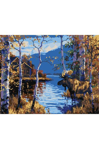 Painting-numbers Set pictura pe numere Peisaj de toamna cu lac 3709, panza pe...