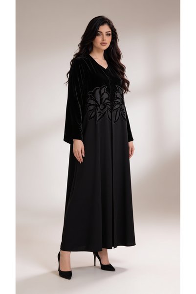 amaala Black Velvet Abaya + Veil Set