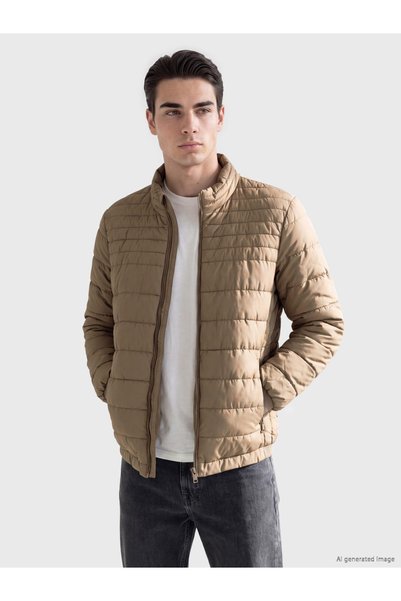 LC Waikiki STANDARD Fit Straight-Cut Mock Neck Men’s Puffer Coat with Yoke De...