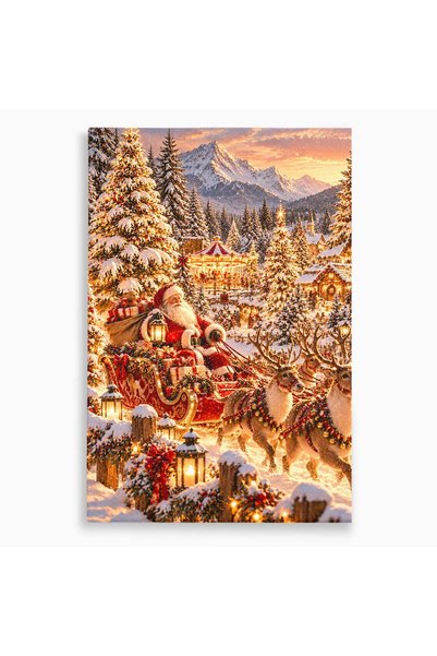 Luxcanva Tablou Canvas Mos Craciun Pe Sanie cm pe Sasiu Lemn Cadouri Reni Iarna