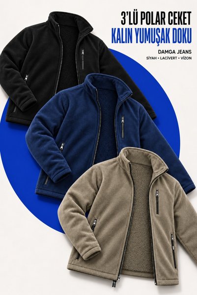 DAMGA JEANS سترة طويلة من الصوف بثلاثة أقسام للرجال مع جيوب بسحّاب