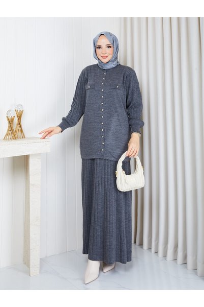 FATELLA Knit Jacket and Skirt, Modest Skirt Set for Women, with Flap, Pockets...