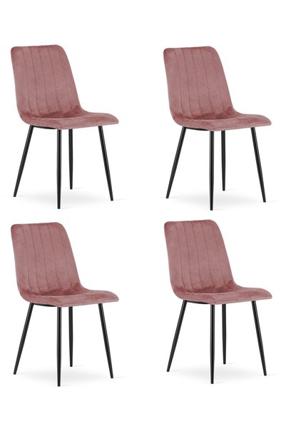 Oskar Scaun de dining LAVA din catifea, roz, set de 4, picioare negre