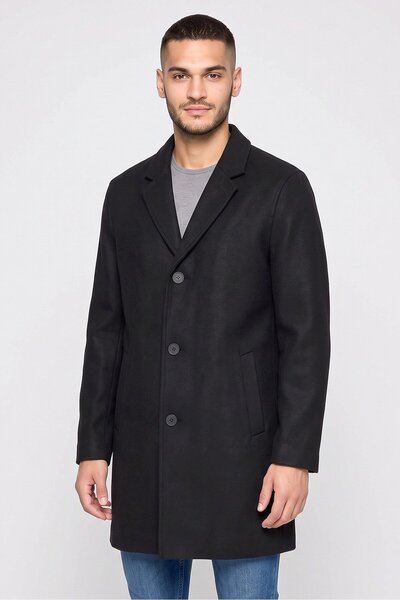 Cole Haan Men Plain Wool Trench Coat, Black